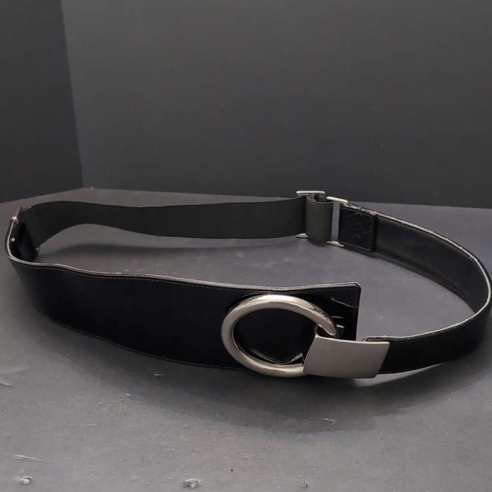Suzi Roher Women's Black Stretch Waist Belt Boho Style with Metal Buckle,M.